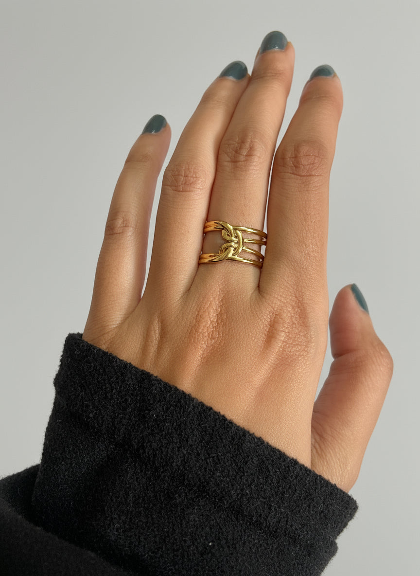Textured knot anti tarnish ring everyday minimal