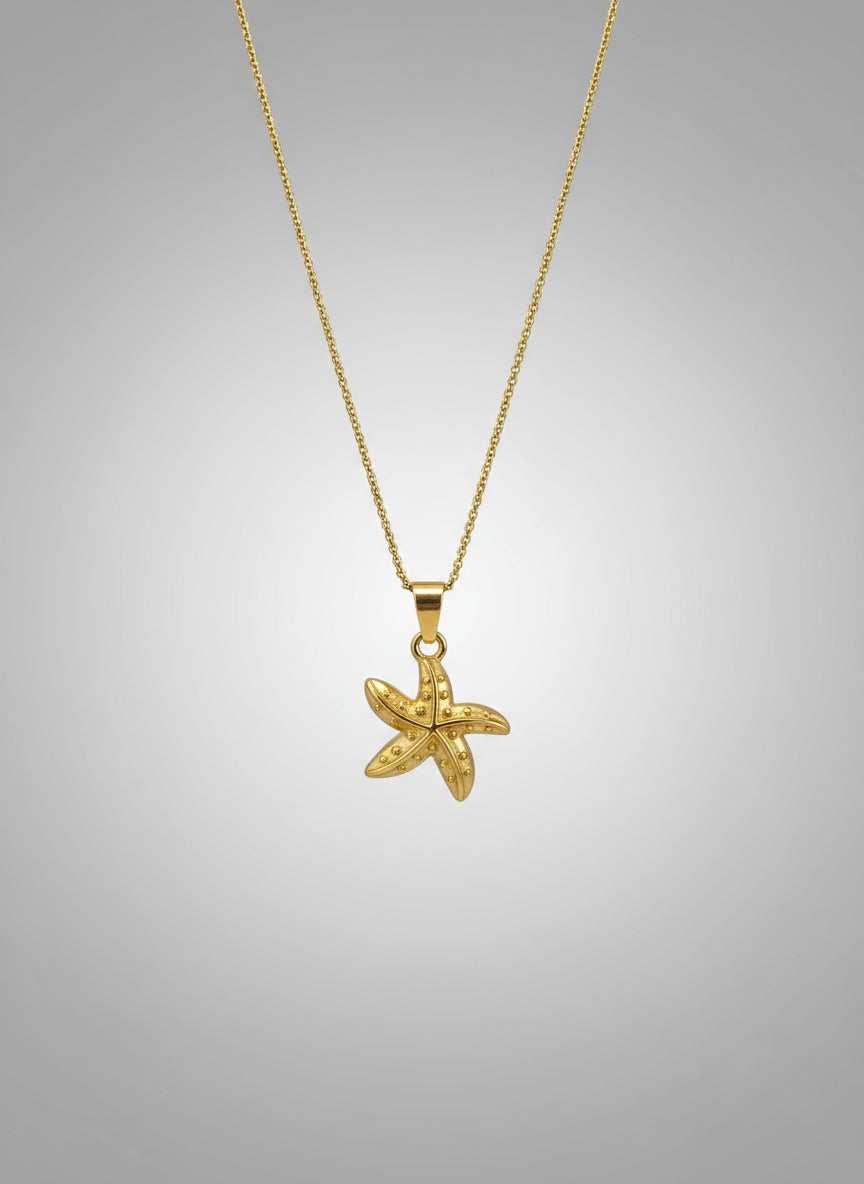 Gold starfish pendant anti tarnish necklace 