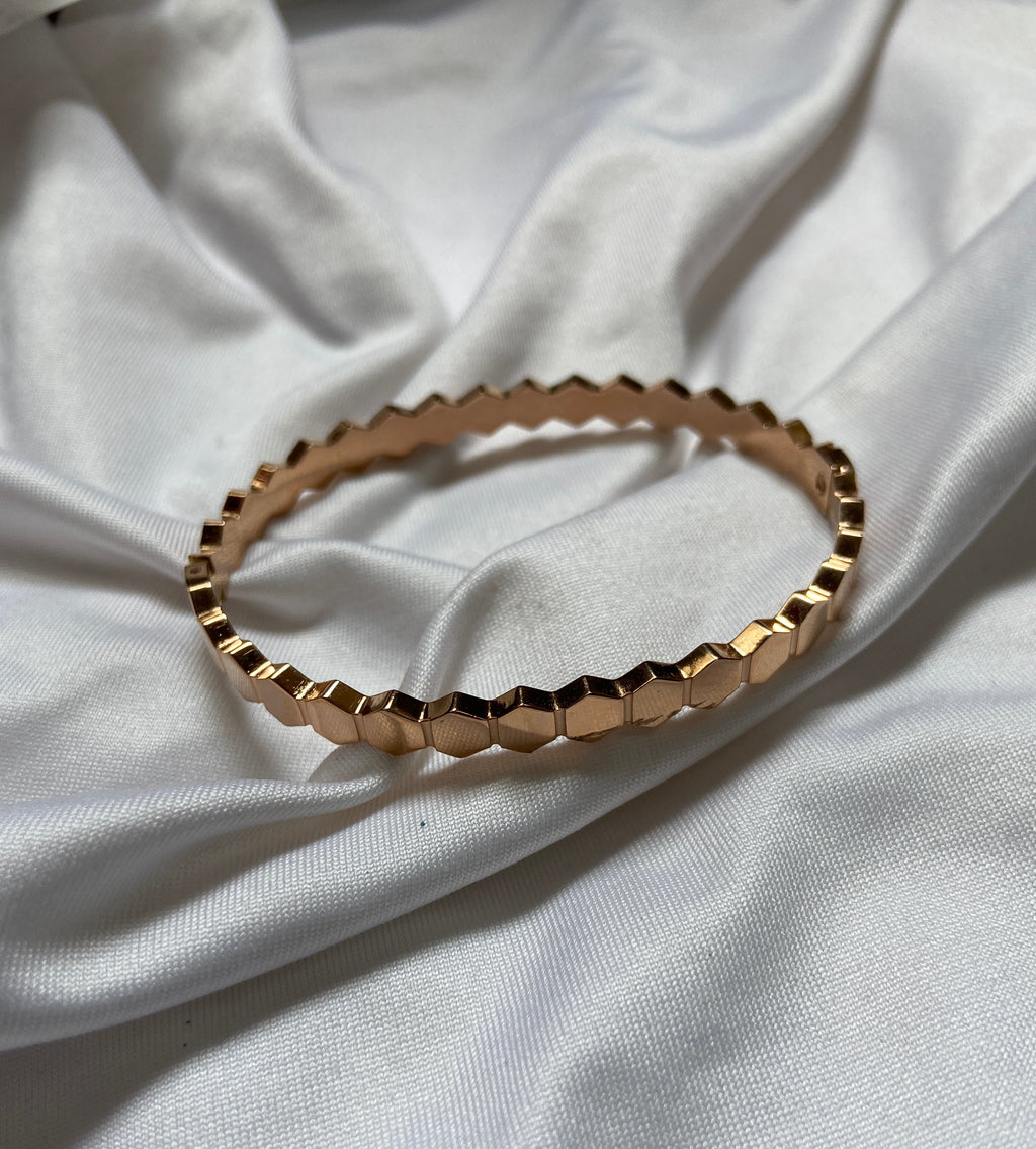 Gold hexagonal anti tarnish honeycomb cuff bracelet