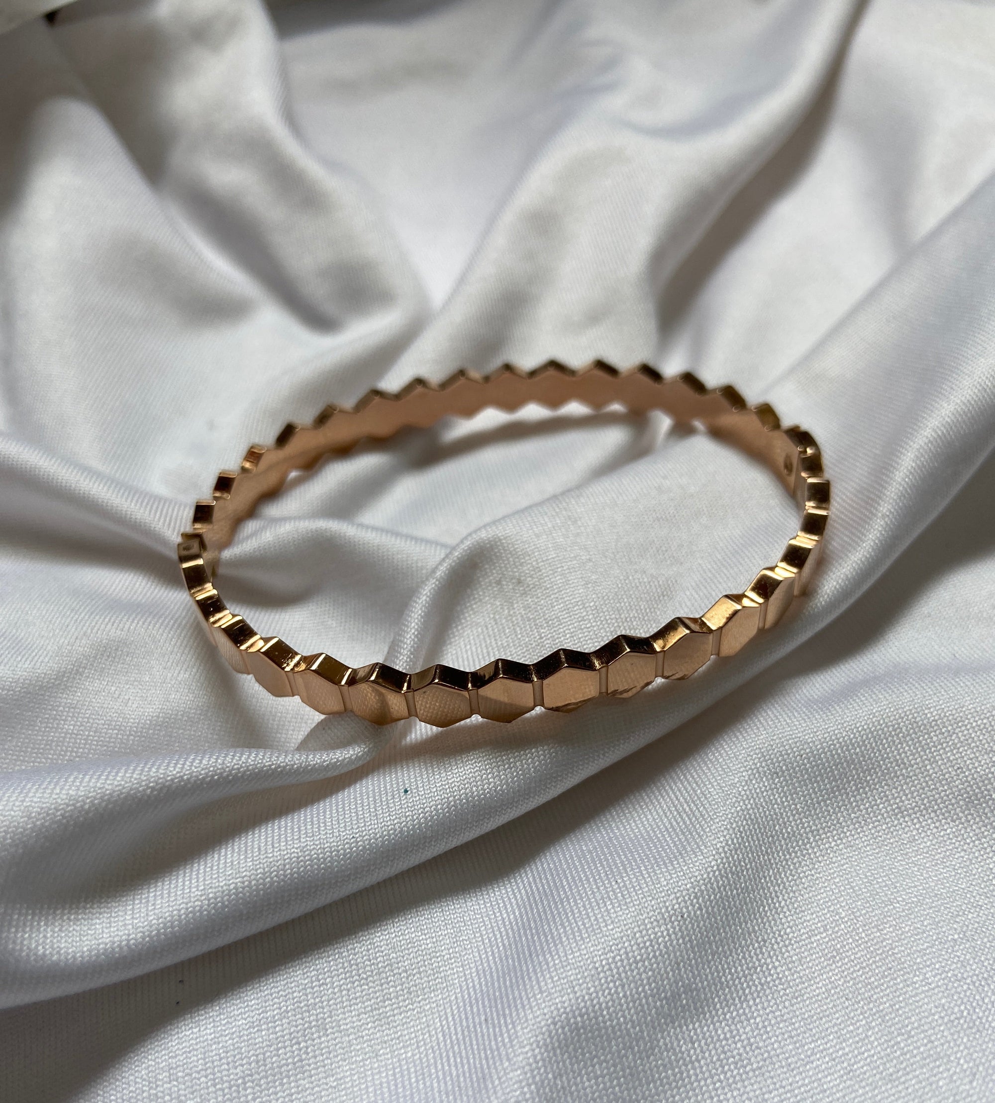Gold hexagonal anti tarnish honeycomb cuff bracelet