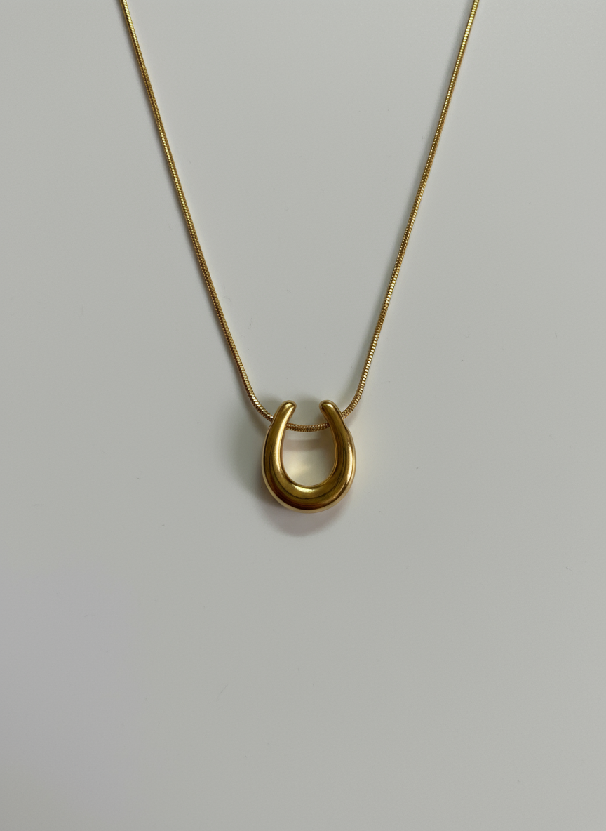 Gold anti tarnish necklace with a horseshoe pendant 