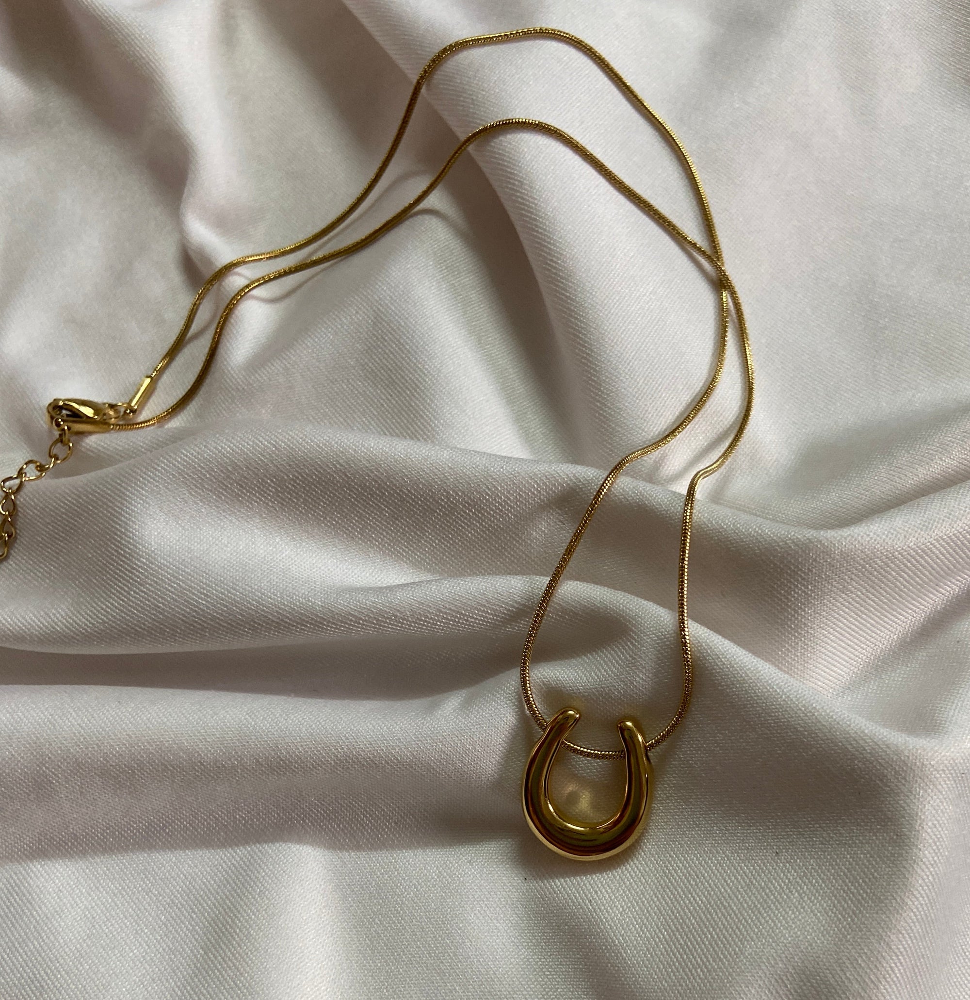 Gold anti tarnish necklace with a horseshoe pendant 