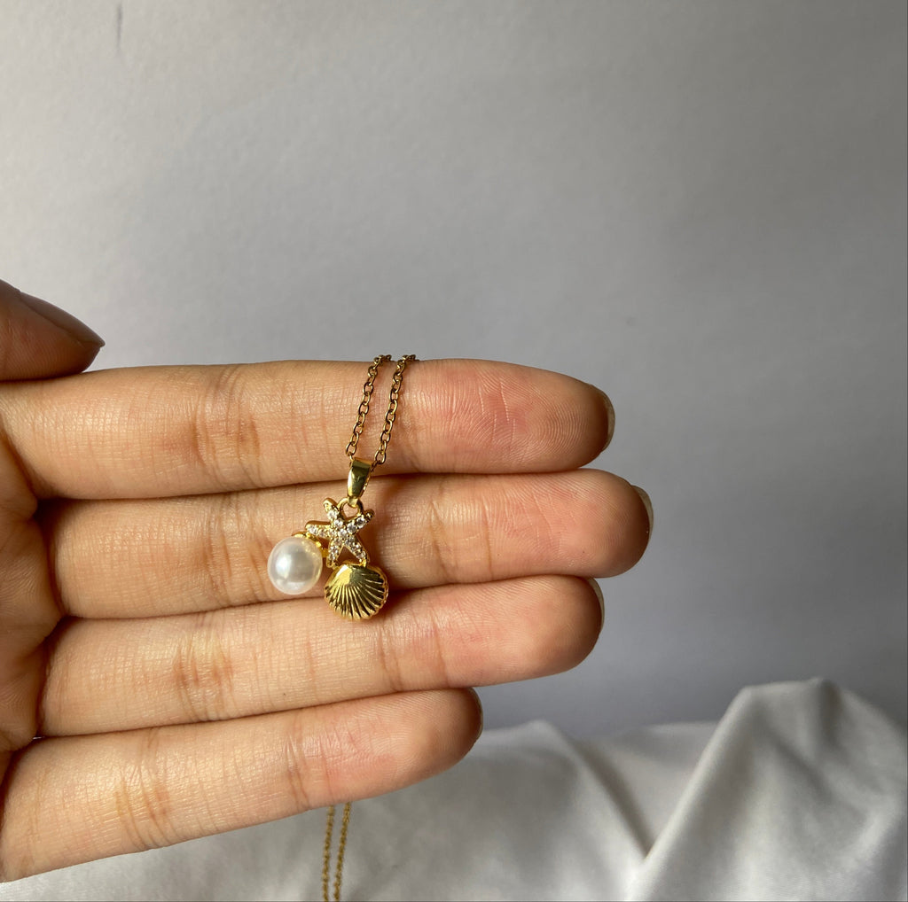 Seashell starfish beach anti tarnish necklace