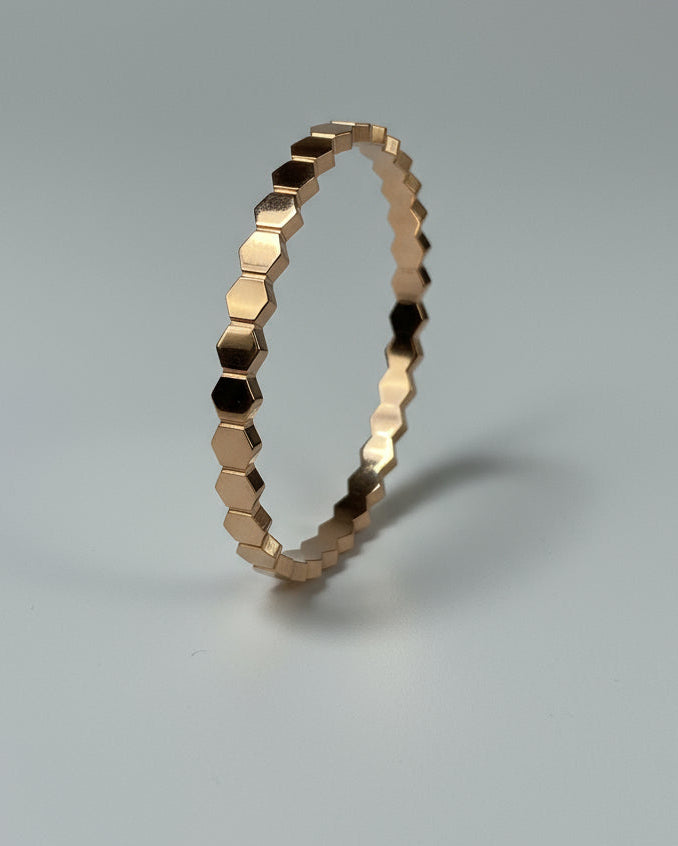 Gold hexagonal anti tarnish honeycomb cuff bracelet