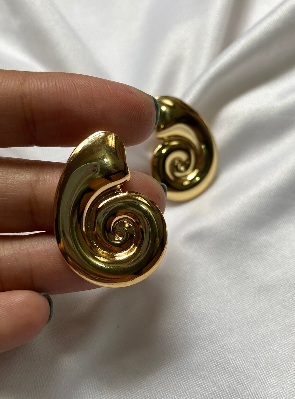 Gold spiral shell anti tarnish statement earrings