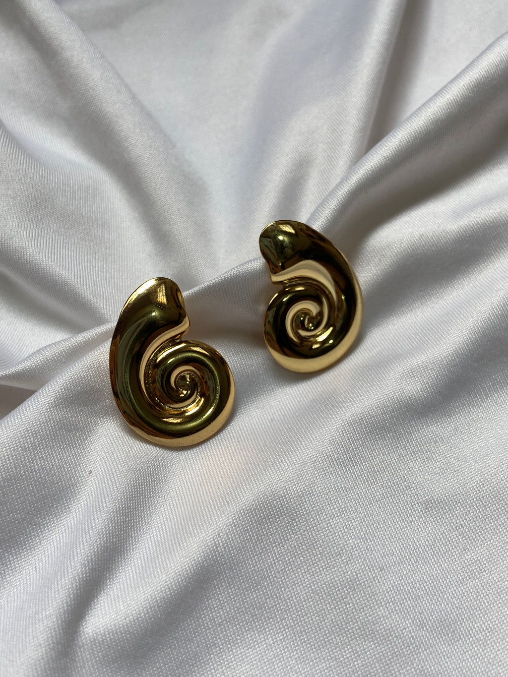 Gold spiral shell anti tarnish statement earrings