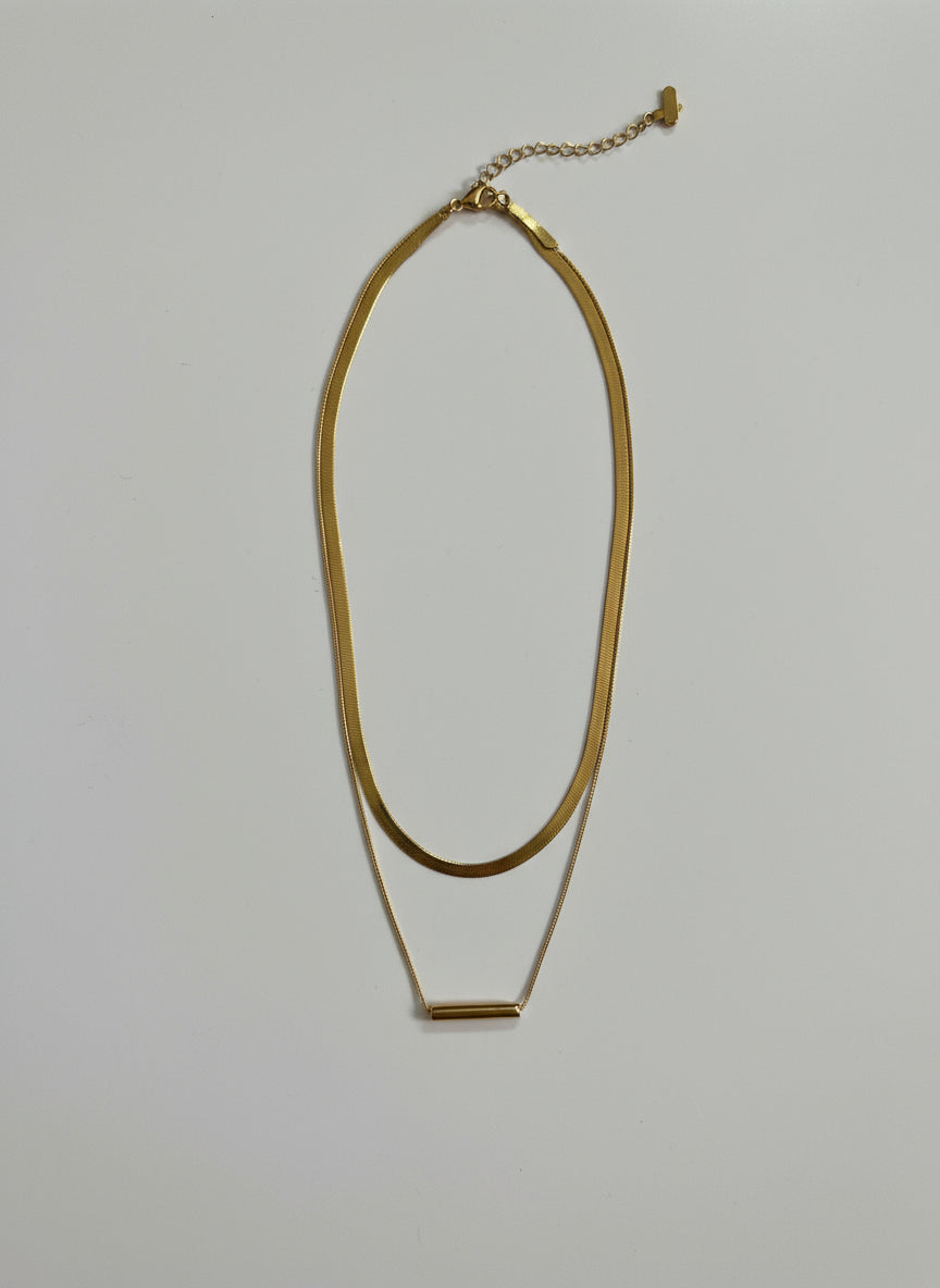 Multilayered Chain Gold Bar Anti-Tarnish Necklace